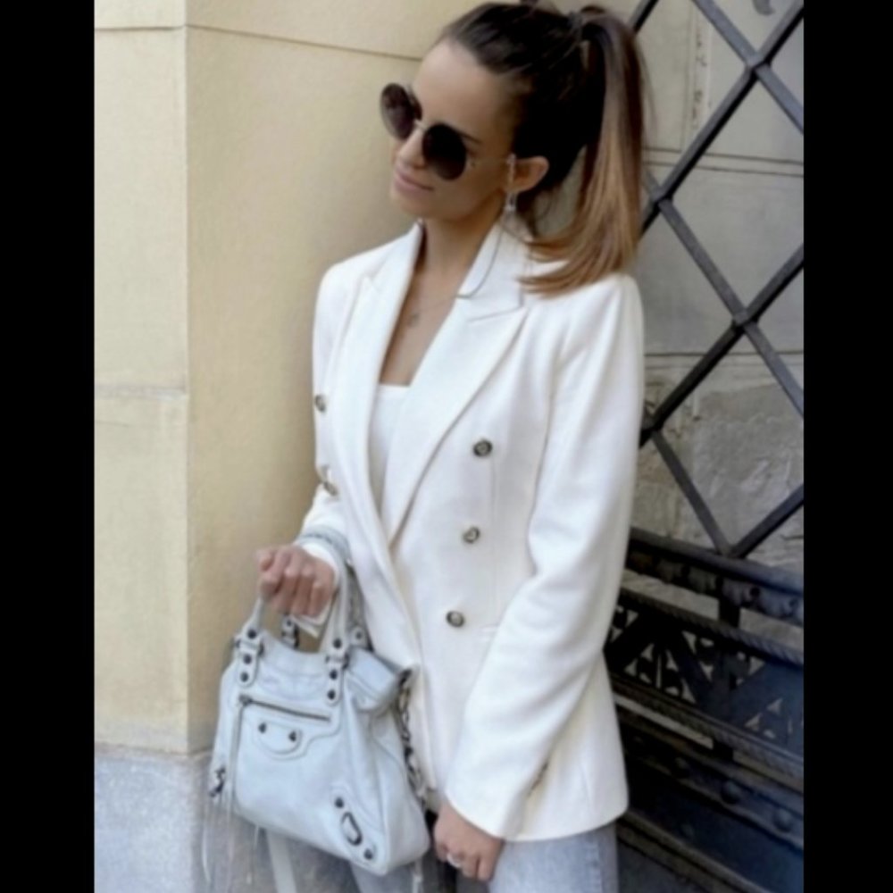 ZARA WOMAN NWT DOUBLE-BREASTED METAL BUTTON BLAZER JACKET WHITE 2409/695 XS S